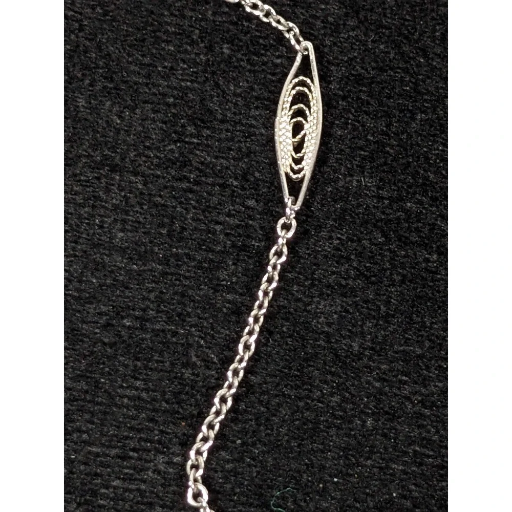 Vintage Napier Silver Tone Open‎ Work Oval Station Choker Necklace 15